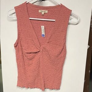 Madewell Rose-Coral Crinkle V-Neck Camisole